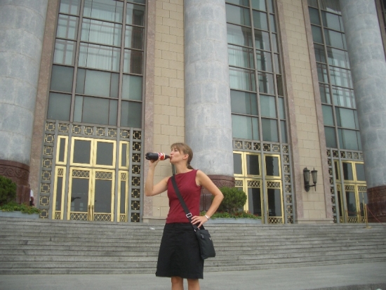 Enjoying a Coke at the Great Hall of the People
