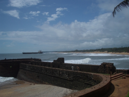 Beautiful Goa from Fort Aguada: Palm Trees, Blue Sky, Beaches, and an Abandoned Freighter